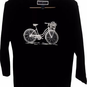 Karen Scott Black 3/4 Length Slv Bedazzled Shirt